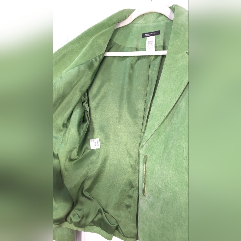 Jones New York Mint Green Women's Leather Jacket Size L Elegant Quiet Lux Style - Picture 5 of 10